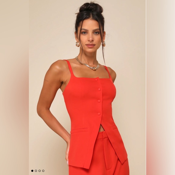 Lulus Tops - Lulu’s Chic Coral Red Button-Front Cami Vest Top